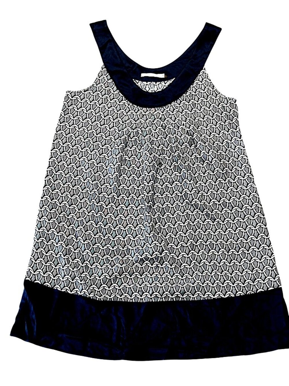 7 For All Mankind M Navy Ivory Silk Shift Dress Geometric Mod Glamcore City Chic - Picture 6 of 10